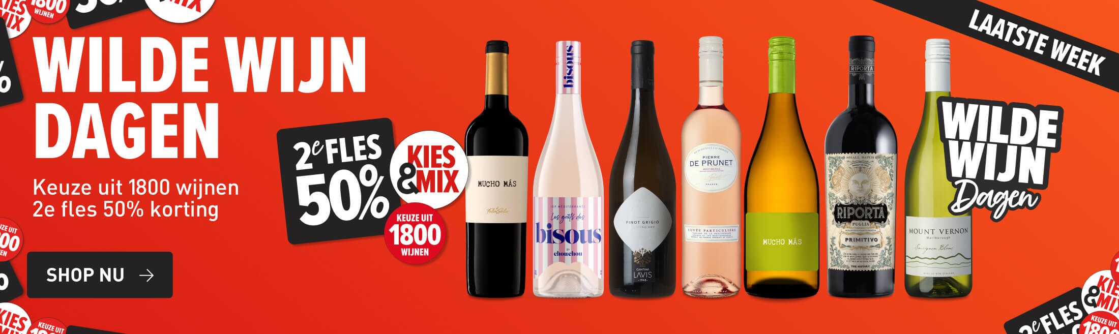 Wilde Wijn Dagen. Keuze uit 1800 wijnen 2e fles 50% korting kies & mix. laatste week